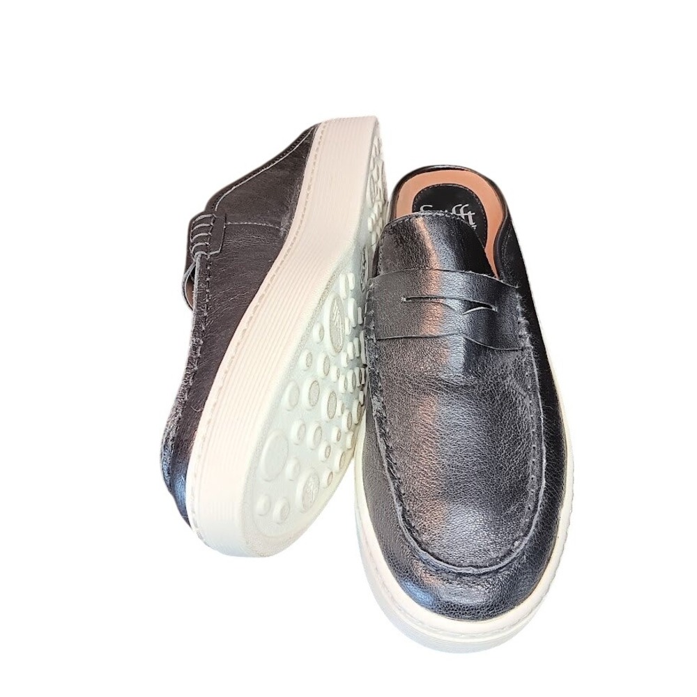 Sofft Black Leather Slip-On Mule Clogs with White Platform Sole - Picture 5 of 9